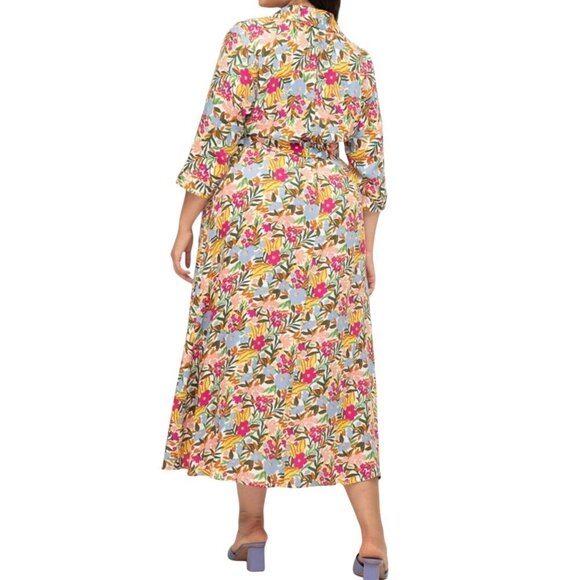 Eloquii Elements Colorful Floral Belted Maxi Shirt Dress - Size 16 - Picture 2 of 10